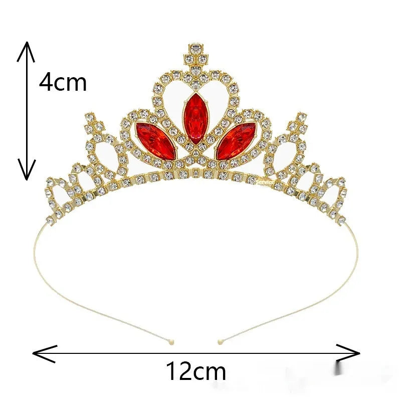 Gold-tone alloy princess crown with colourful simulated diamonds for birthday party dress-up