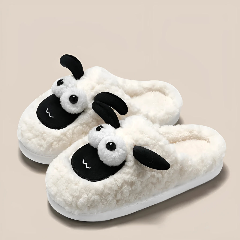 Brown suede slip-on slippers with thermal lining and sewn PVC sole