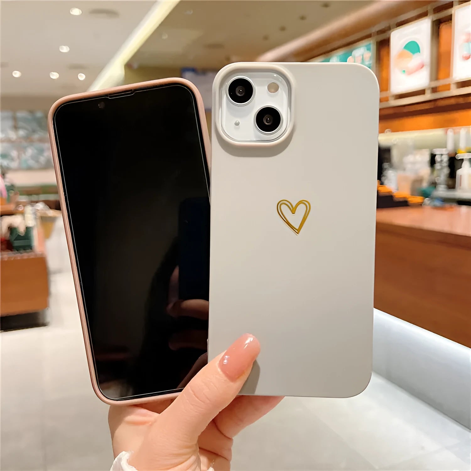 Brown soft silicone iPhone case featuring a hot stamping love design in a cute cartoon style