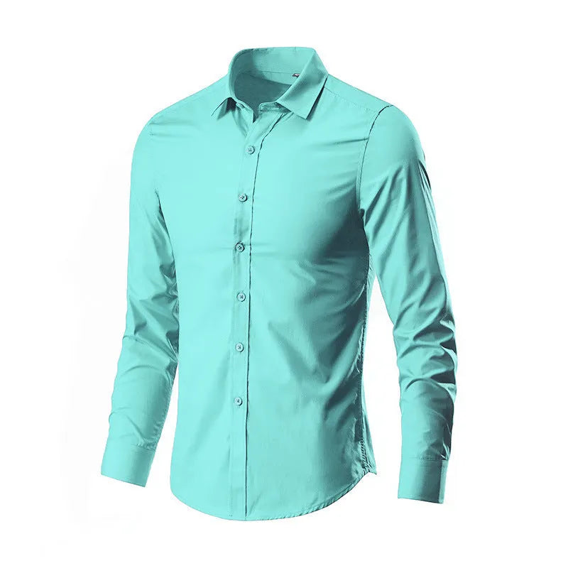 Loose-fit long-sleeve linen shirt shown in a neutral colour.