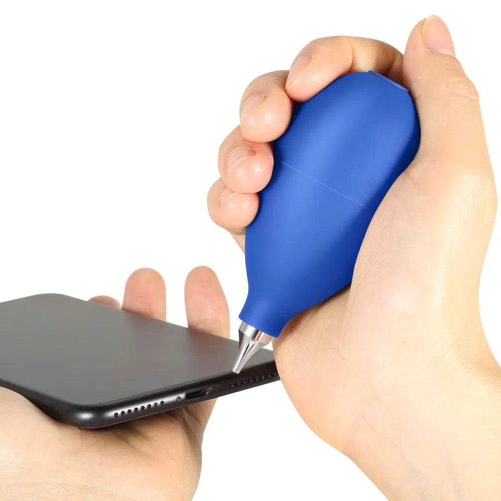 Blue rubber dust removal air blower for camera and phone cleaning measuring 9.5 cm