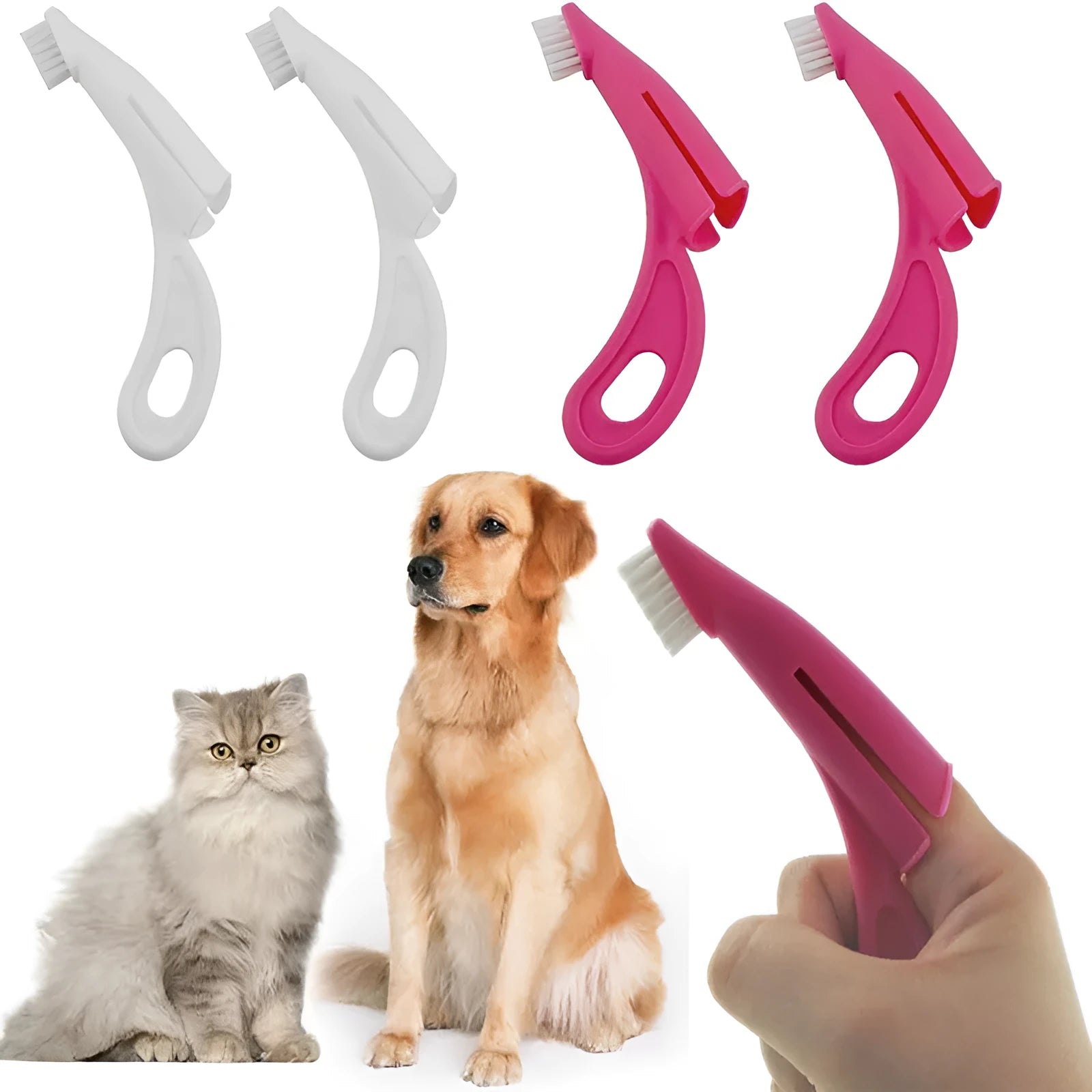 Soft silicone pet finger toothbrush in red or white for dog and cat dental cleaning