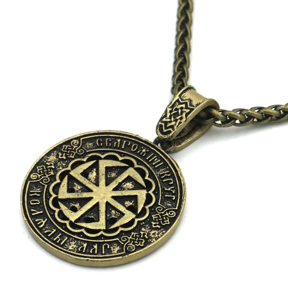 Lunavin ODing logo pendant necklace with leather rope and snake bones chain options in antique silver and bronze