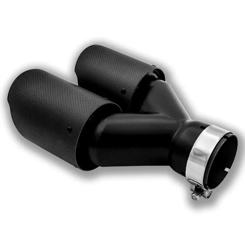 Black carbon fibre car exhaust pipe with double outlet silencer and 250mm tail nozzle