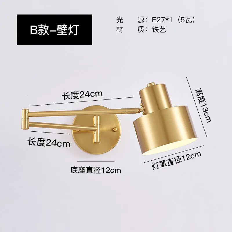 Modern minimalist double-section rocker arm wall lamp with E27 socket and 150mm body for bedroom lighting