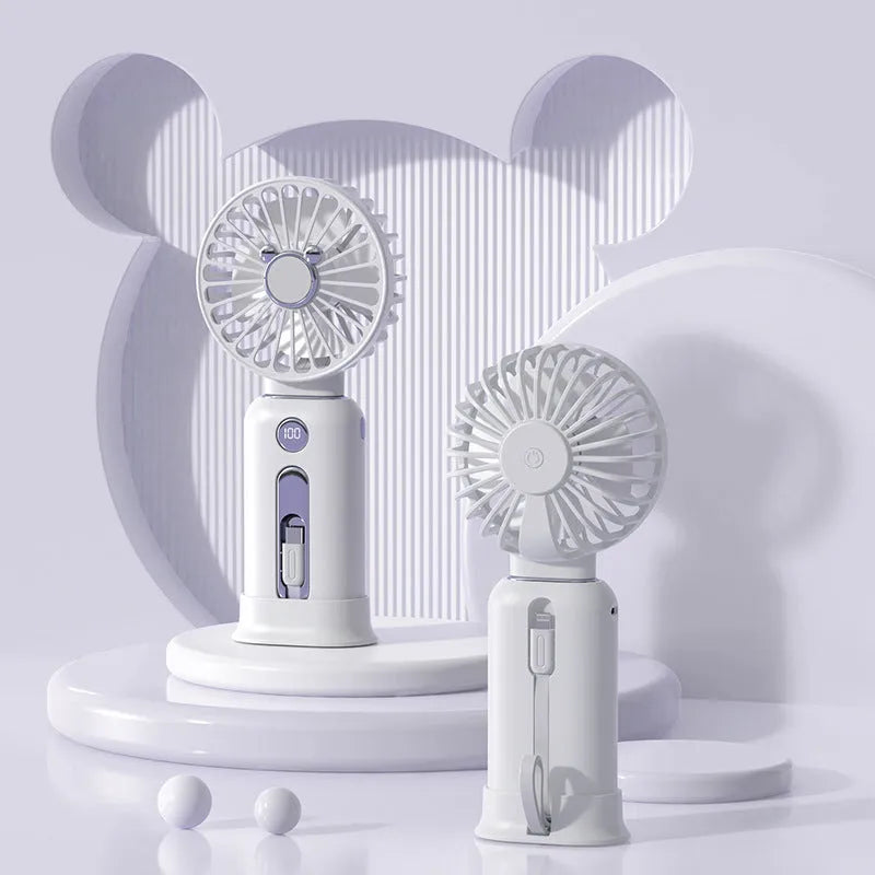2-in-1 handheld fan with power bank, 3 speed, USB, 204*89*45mm, 88mm blade, purple white black pink green