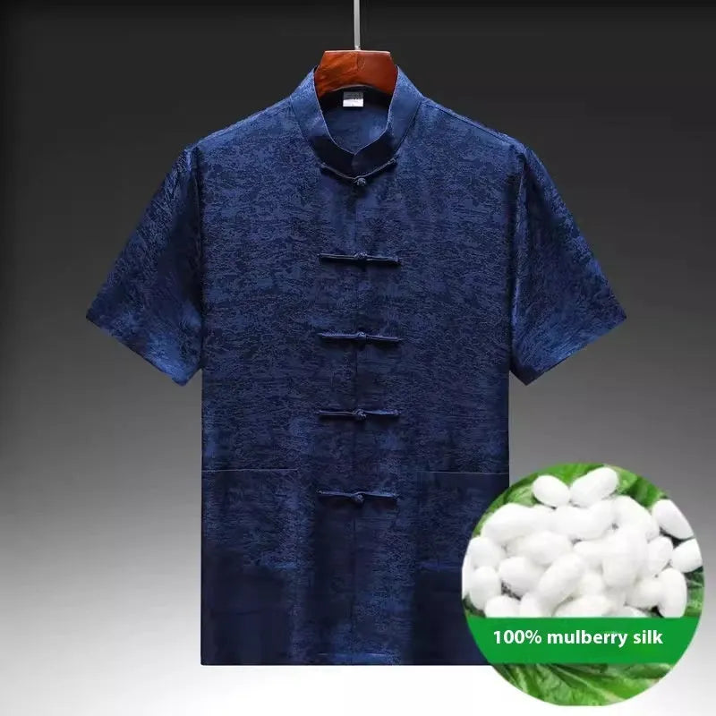 Men's Chinese style Tang suit in mulberry silk fabric available in multiple colours and sizes