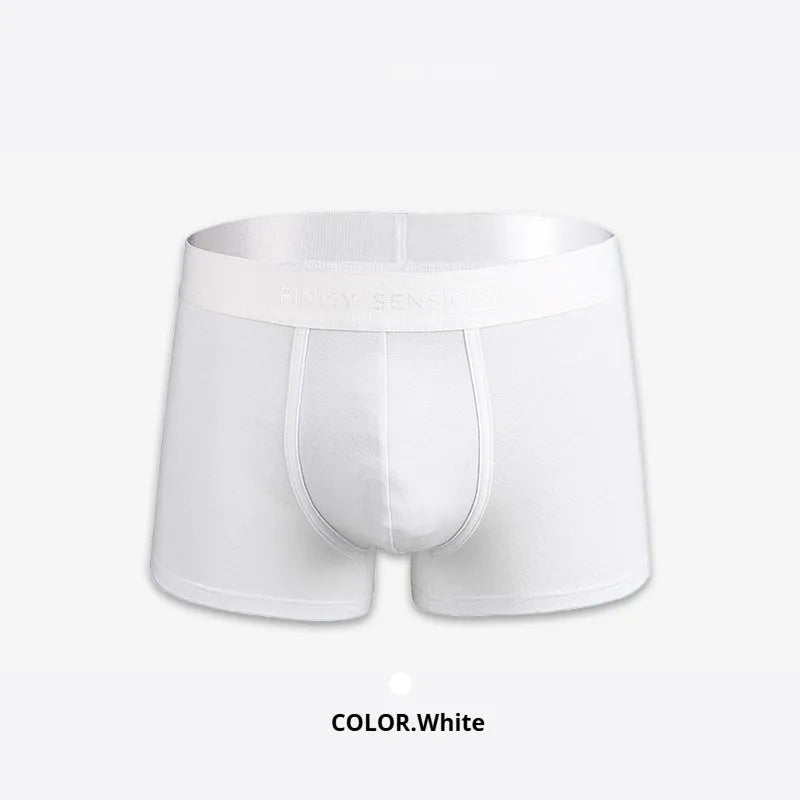 Men's solid colour cotton boxer shorts on a white background, showing available colours: black, white, silver grey, light green.