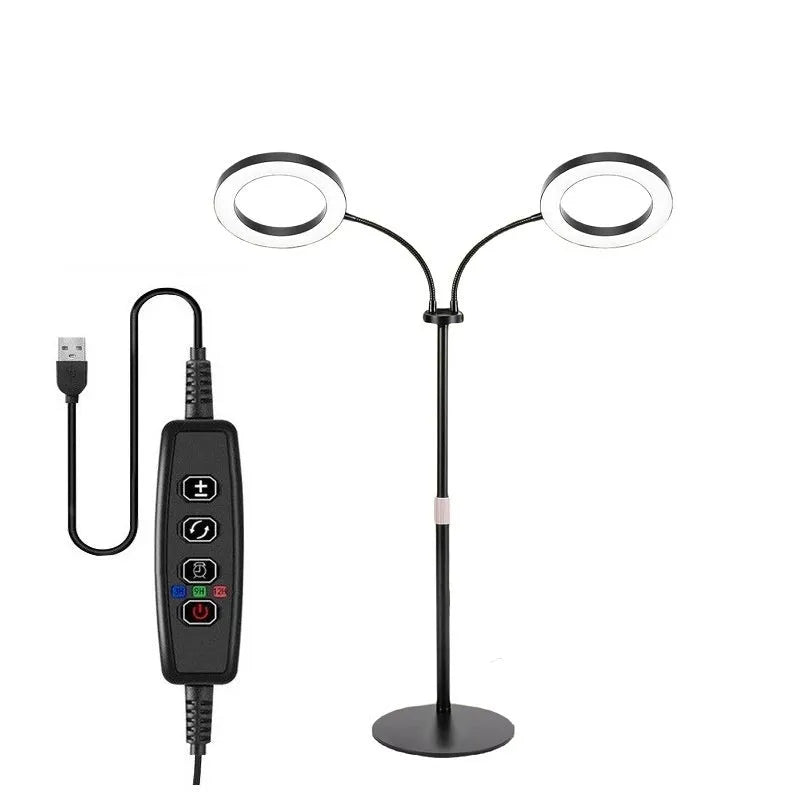 A white 6-inch angel ring floor plant grow light with a retractable stand extended, showing its circular LED array for indoor use.