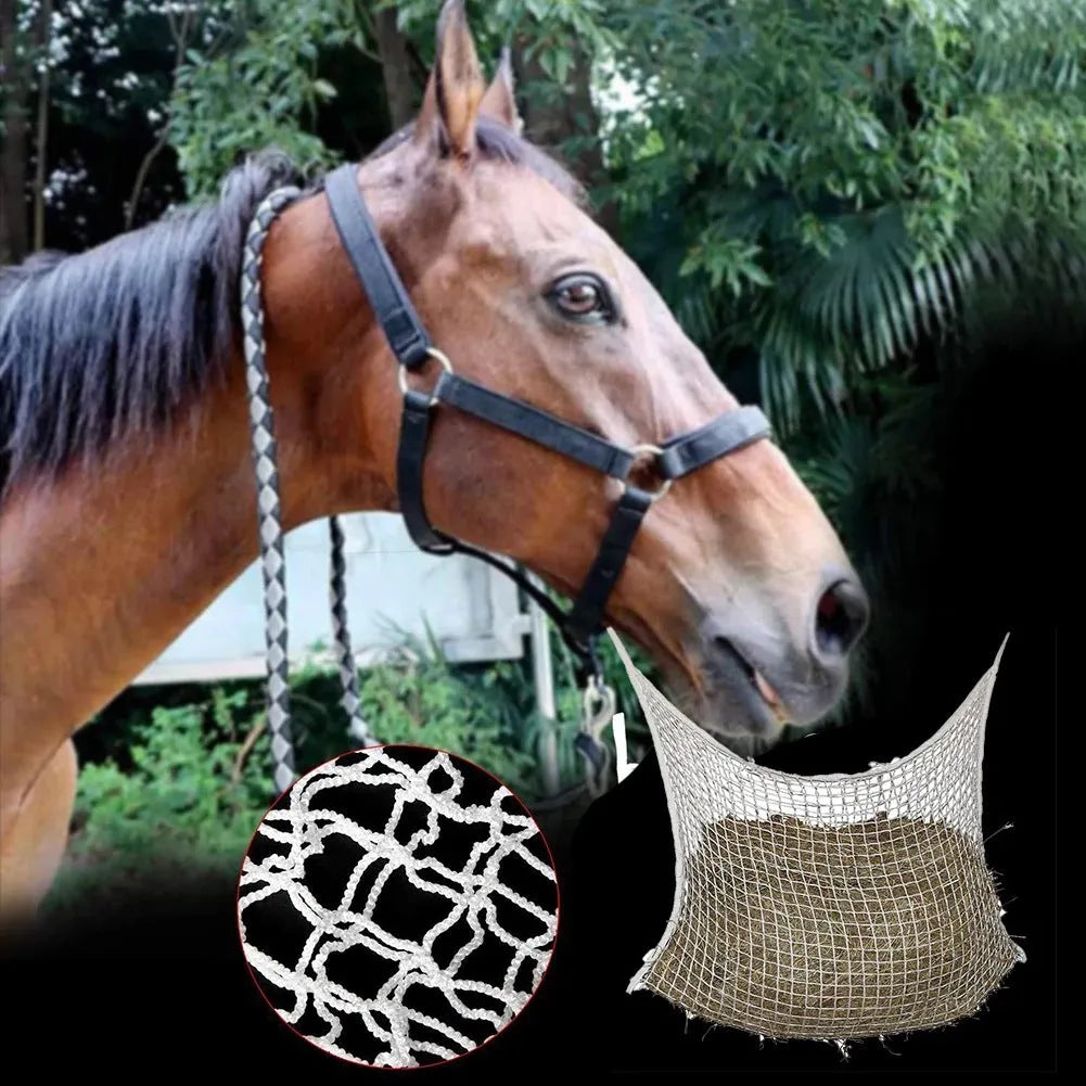 Black woven polyethylene rope hanging feeding bag for horses and cattle