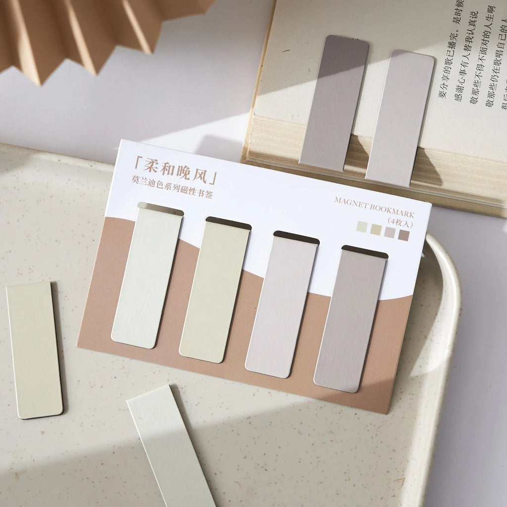 Four magnetic bookmarks in Morandi colour block design showing different colour variations