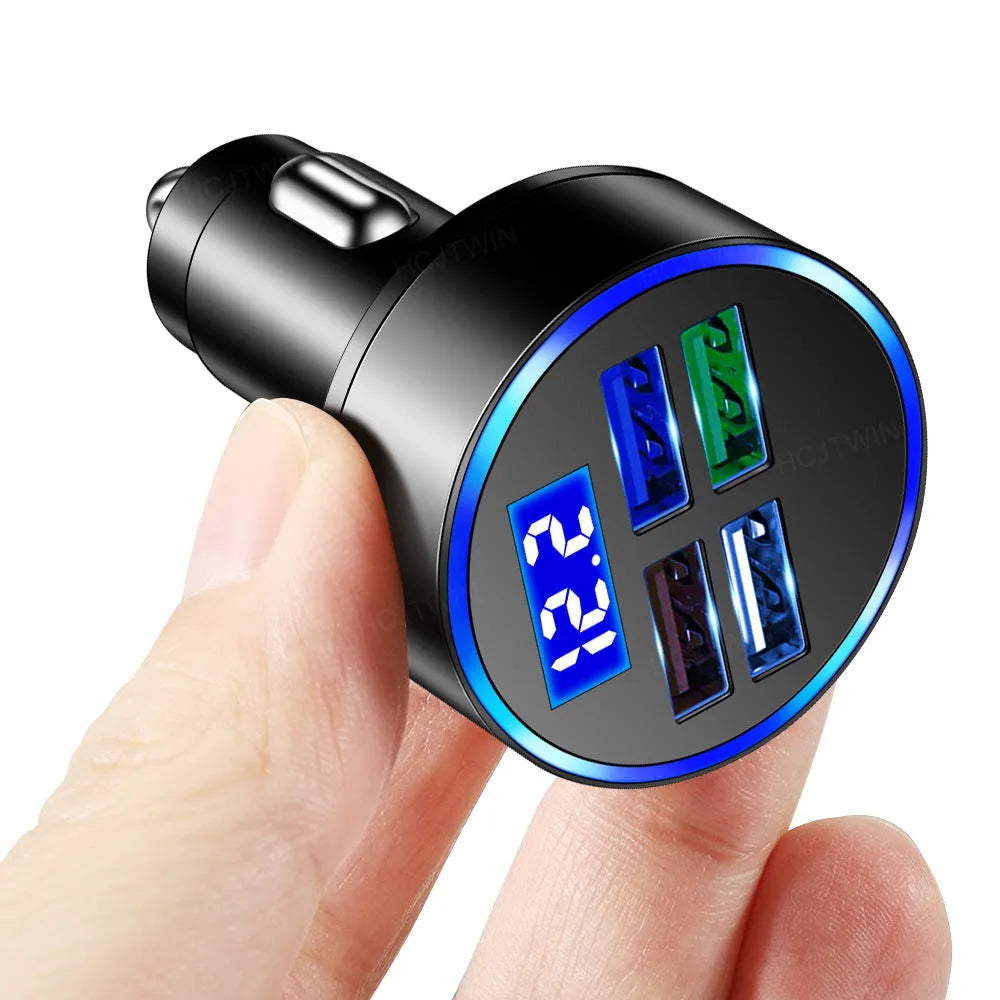 Black multi-port car charger with USB ports for vehicle charging