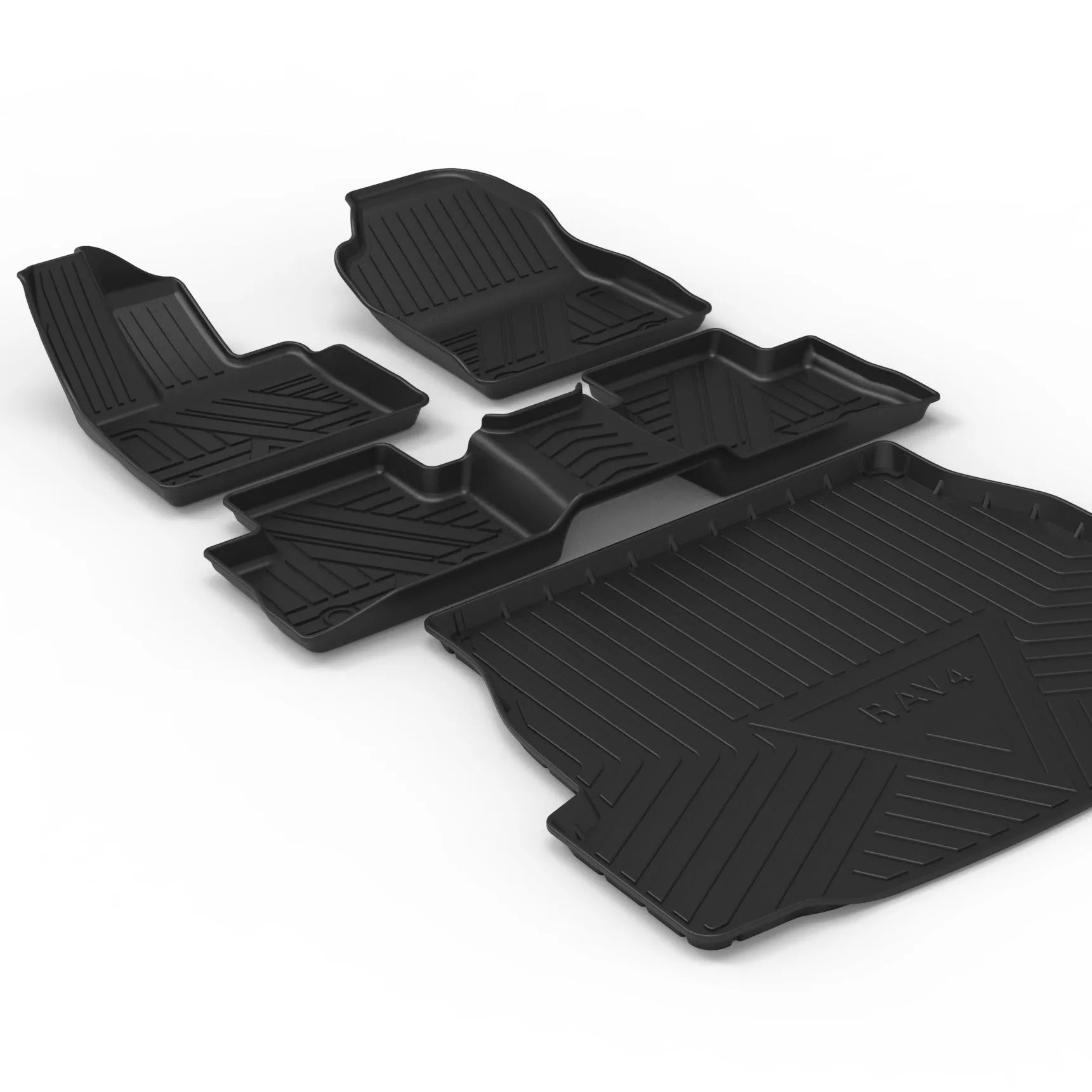 Black TPE car boot liner with a carbon fibre texture pattern laid flat.
