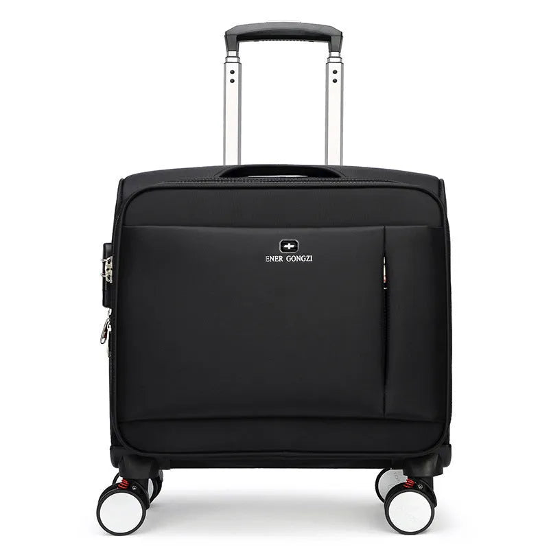 Black 18 inch Oxford cloth business suitcase with universal wheels and retractable handle