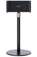Black and white lifting metal bracket for an 11-inch tablet, showing telescopic arm extended.