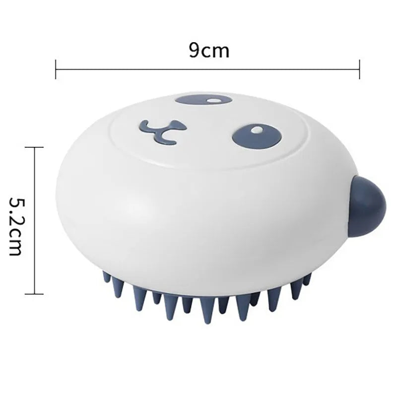 Panda-shaped silicone pet bath brush with soft bristles for cleaning dogs and cats.