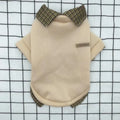 Grey velvet polyester dog sweater with detachable hoodie shown on canine model