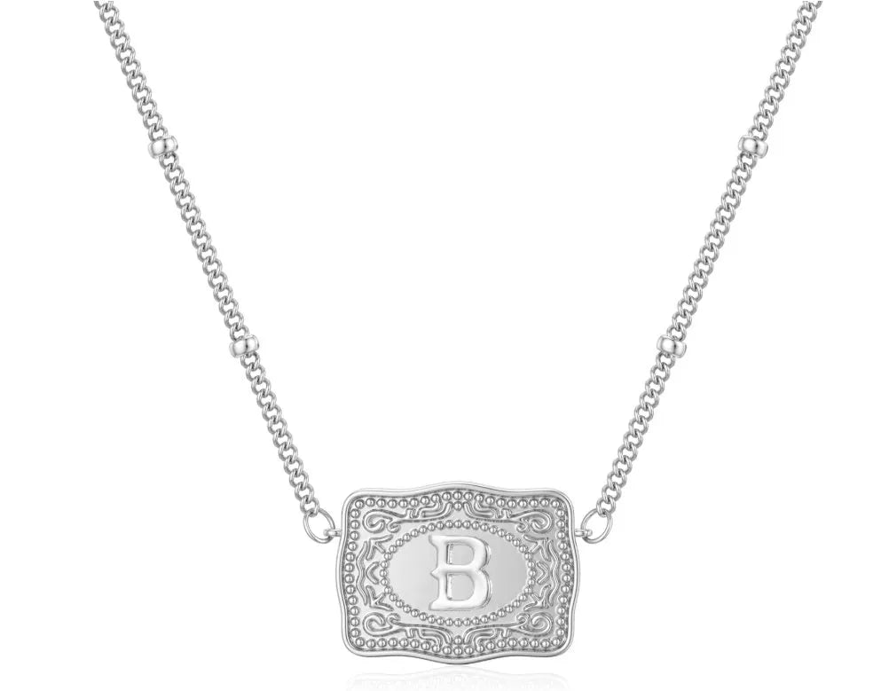 Copper letter necklace with single initial pendant in gold or white K electroplated finish