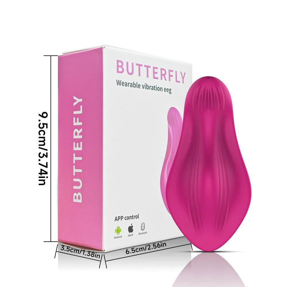 Rose red wearable female massager with butterfly design and smartphone app control