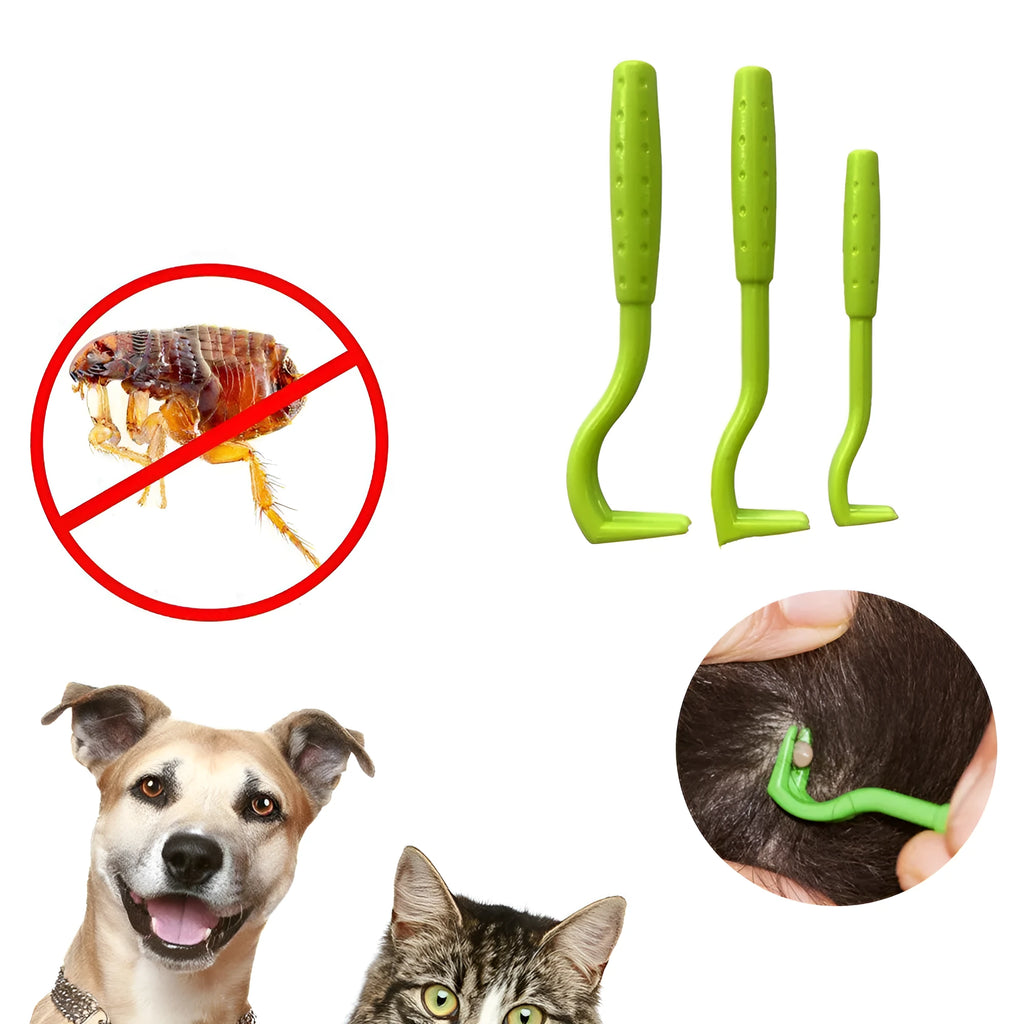 3 pack plastic pet tick removal clips in blue and green colours with hook design