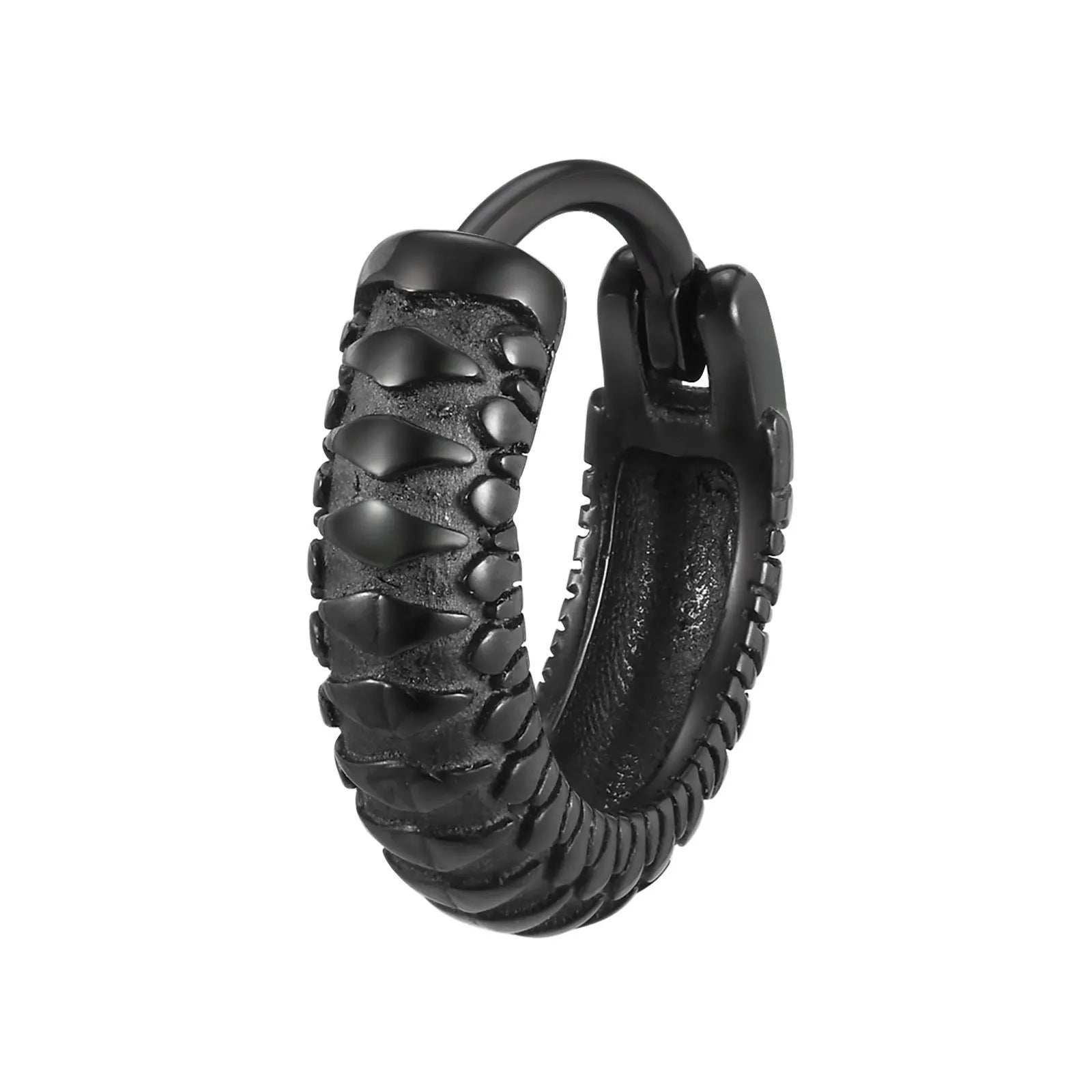 Stainless steel snake pattern hip hop earrings in black or gold single colour finish
