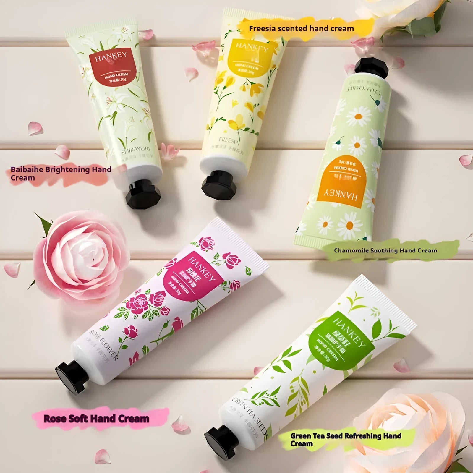 30g tube of fruit-scented hand cream with eleven fragrance options for dry skin