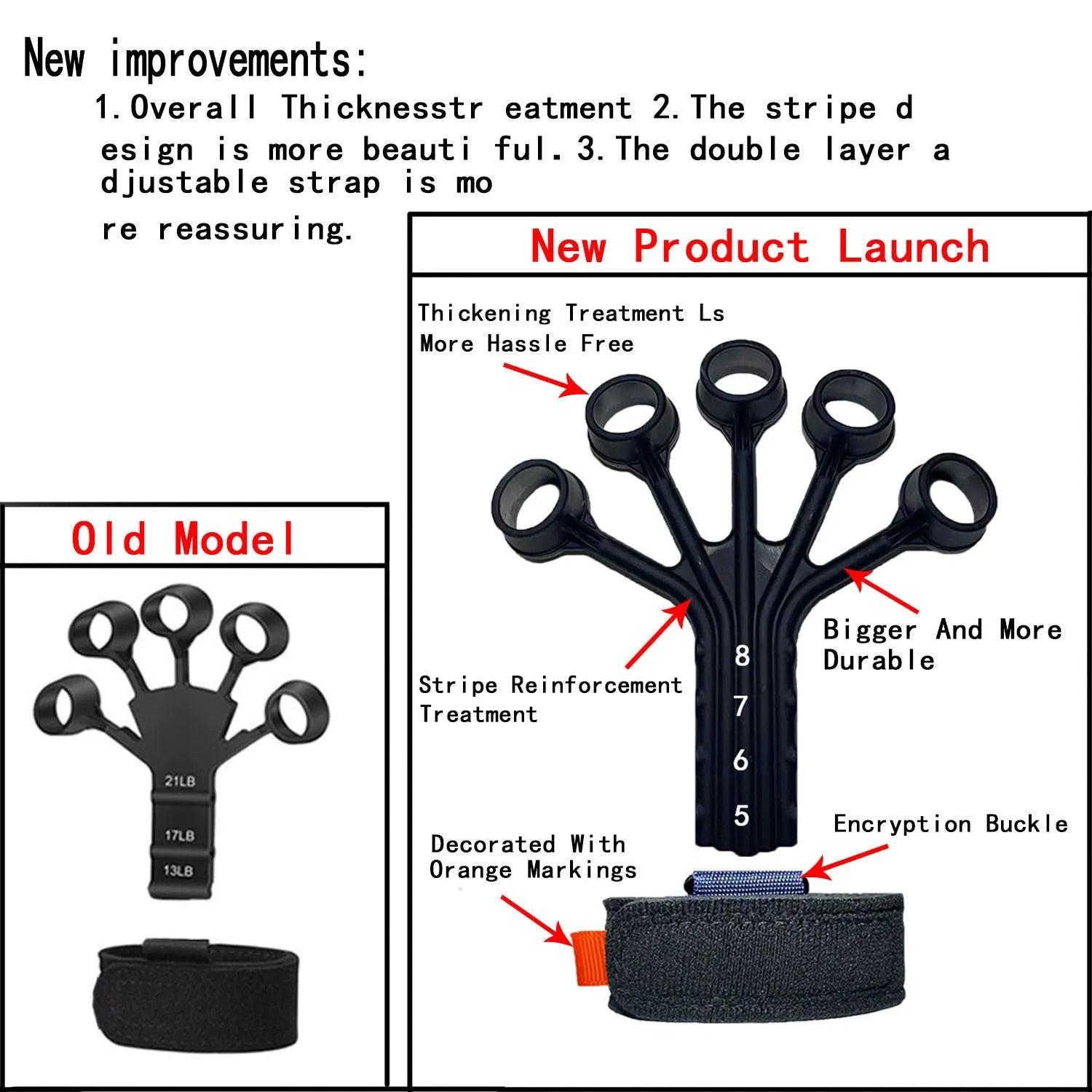 Black silicone finger flexion and extension trainer with adjustable belt for adult hand rehabilitation