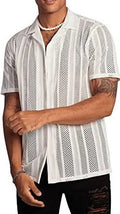 Men's white knitted short-sleeve button shirt with jacquard texture and regular fit