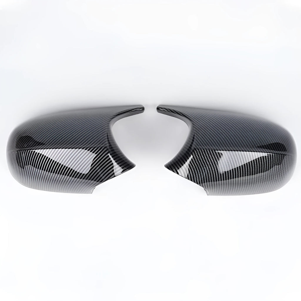 Pair of black ABS plastic rearview mirror housings for BMW 3 Series E90 replacement.