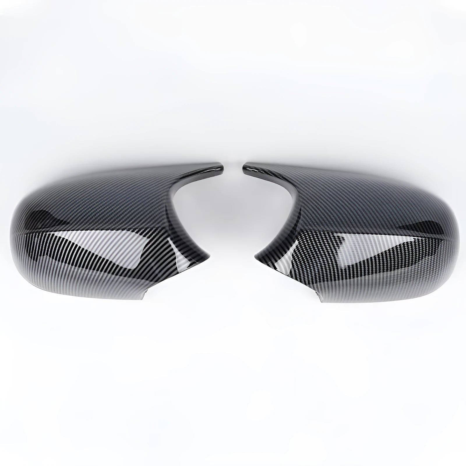 Pair of black ABS plastic rearview mirror housings for BMW 3 Series E90 replacement.