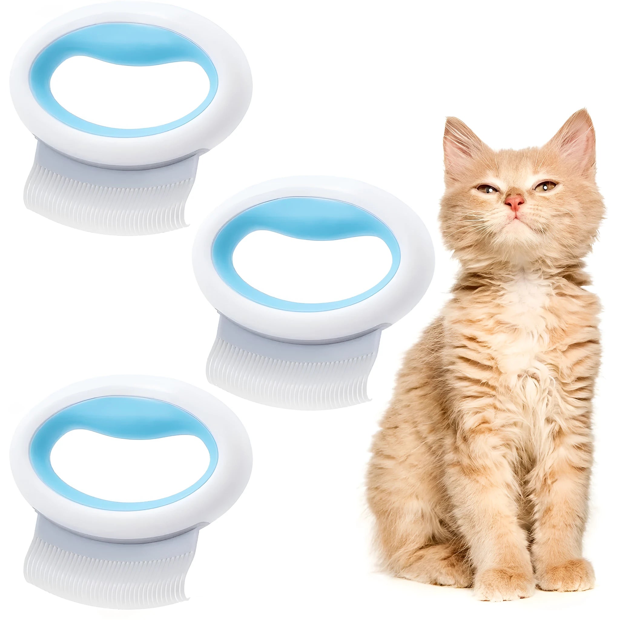 Blue pet grooming comb with ergonomic handle and soft teeth for cat and dog deshedding