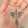 Devil wings cross pendant necklace in alloy with geometric shape shown in available colours