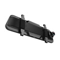 Black rearview mirror dash cam with 10-inch touchscreen display showing road footage.
