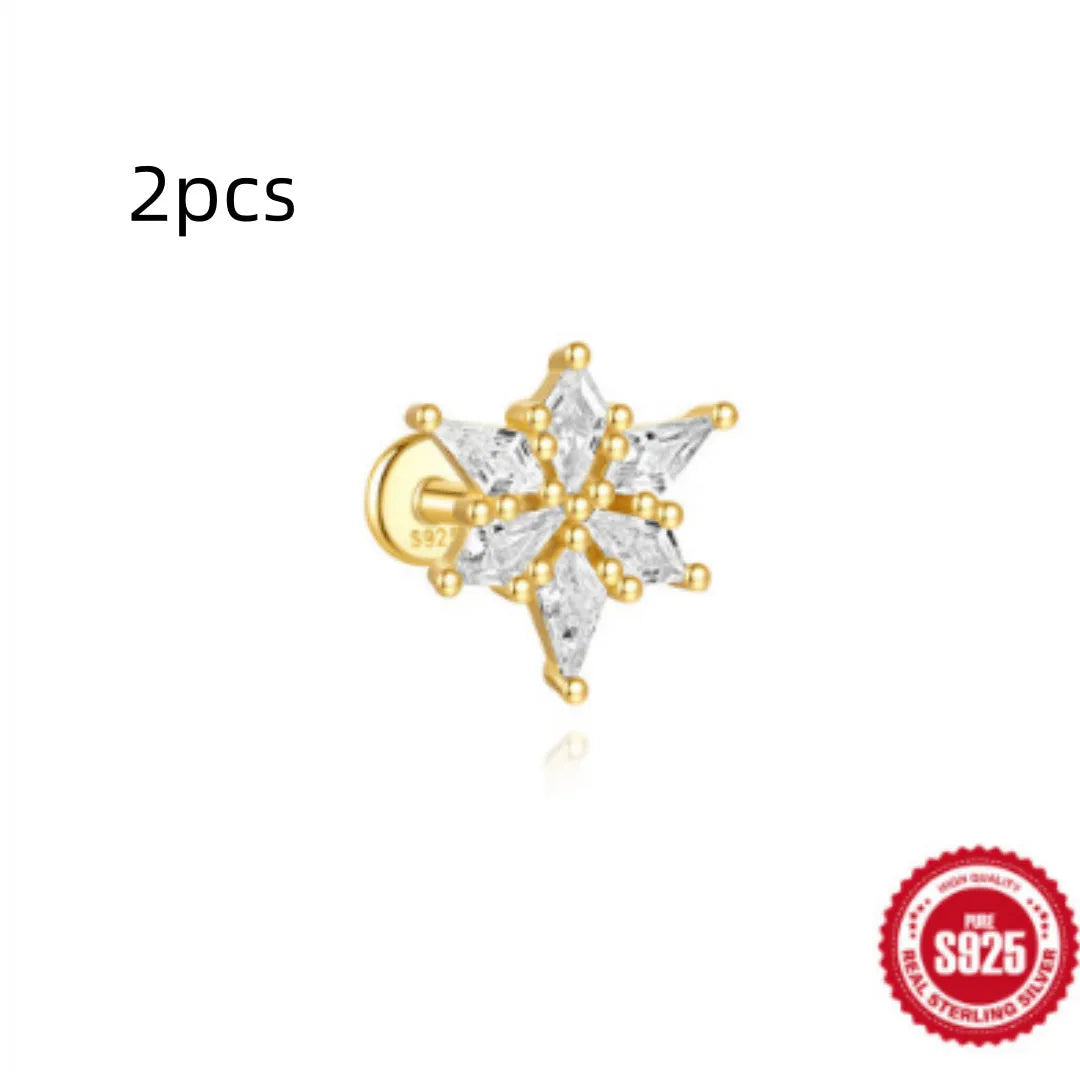 S925 sterling silver water drop earrings with flat spiral puncture detail in gold electroplated finish
