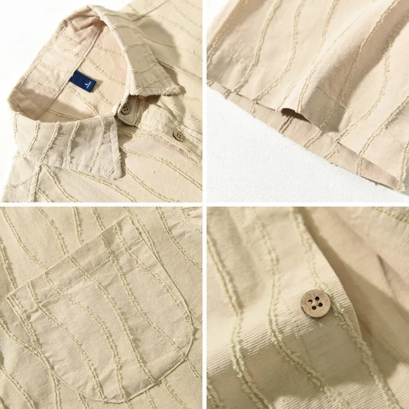 Men's pure cotton casual shirt in apricot colour with short sleeves and loose fit