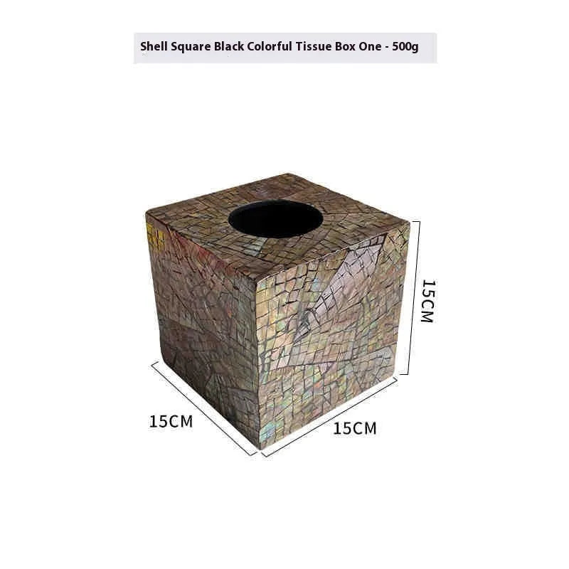 Black natural shell tissue box storage organiser with removable insert in rectangular and square options.