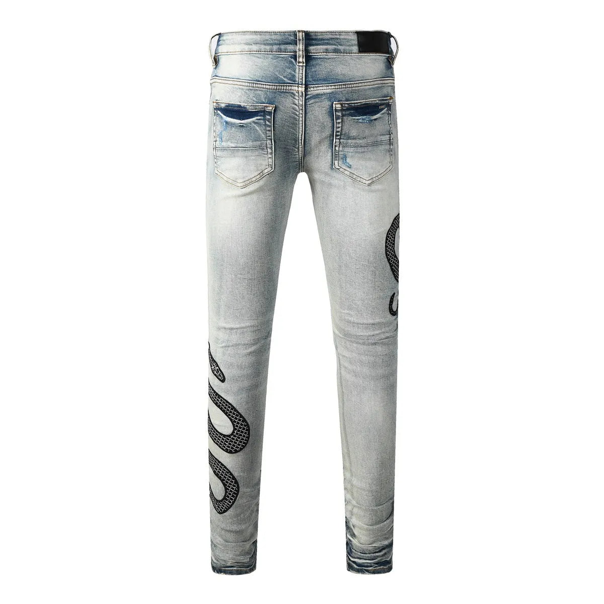 8934Blue distressed wash skinny jeans with micro elasticity and button fly opening