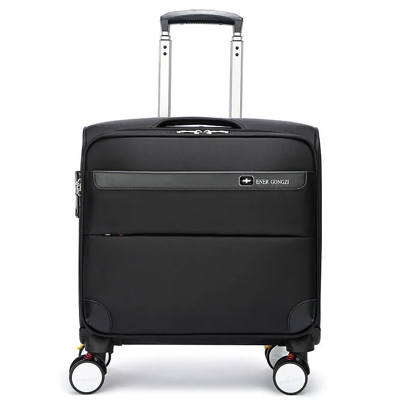Black 18 inch Oxford cloth business suitcase with universal wheels and retractable handle