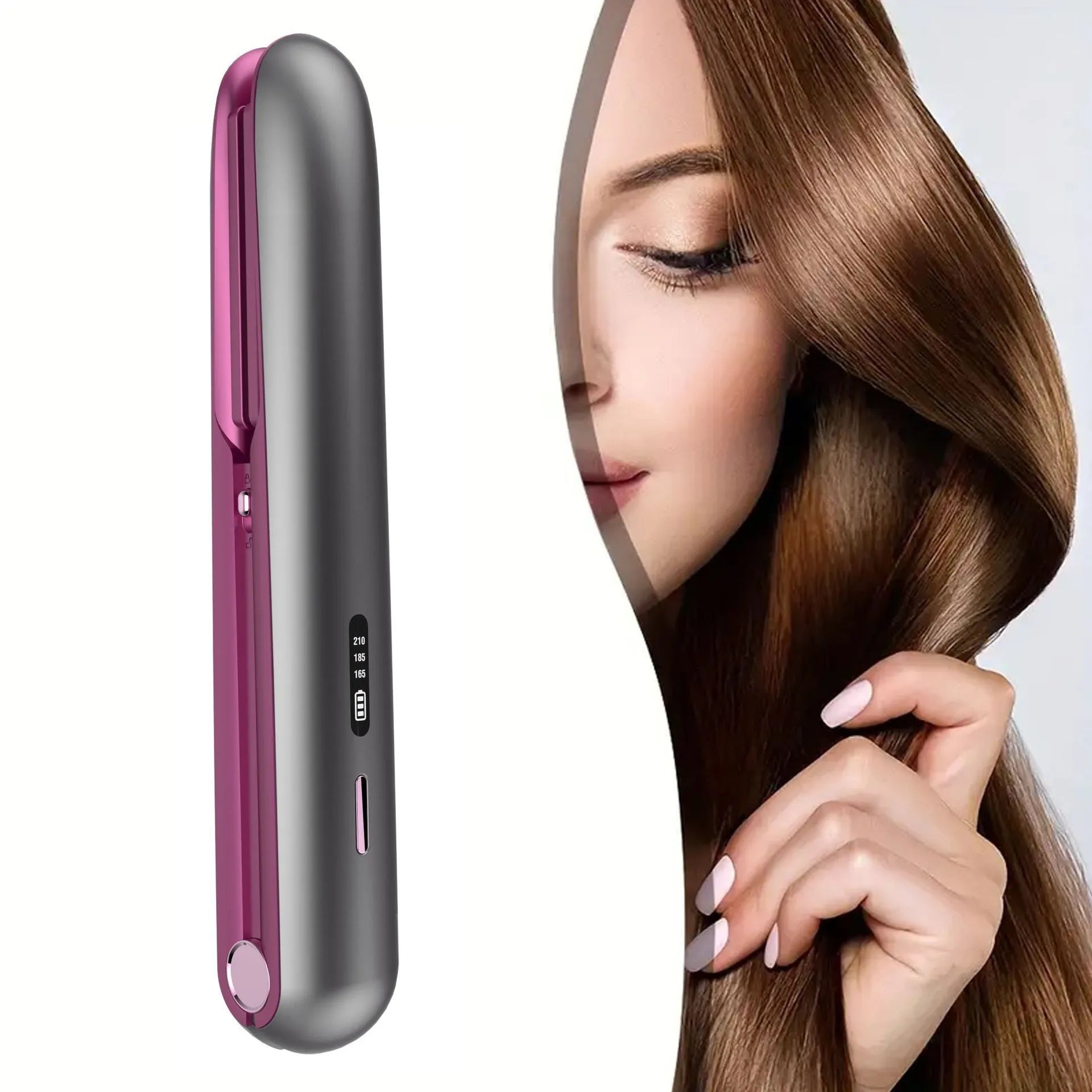 Wireless moon shadow grey hair straightener with tourmaline ceramic plates and lithium battery power