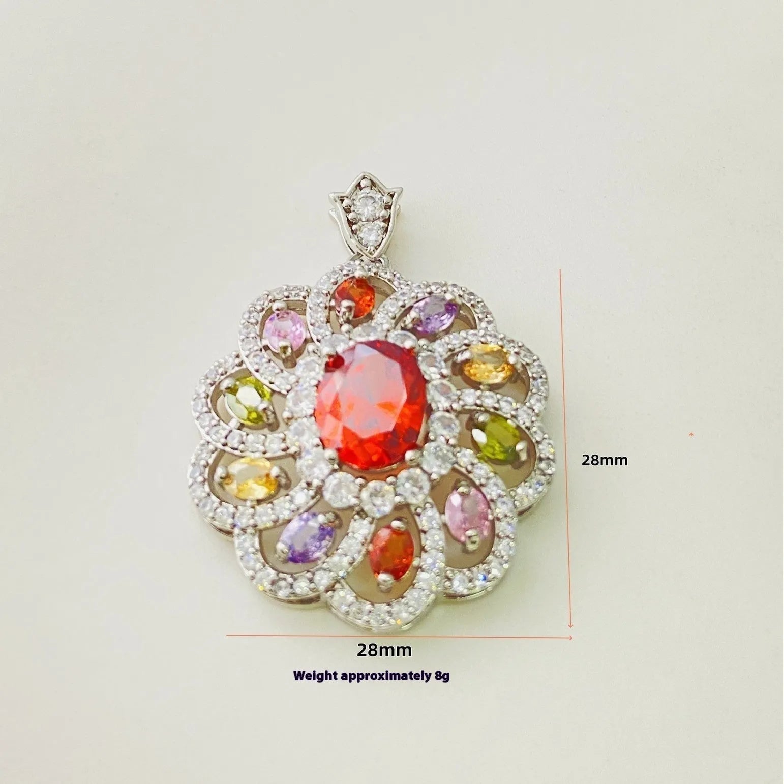 Women's zircon flower pendant necklace in gold, champagne gold, or platinum colour with optional chain