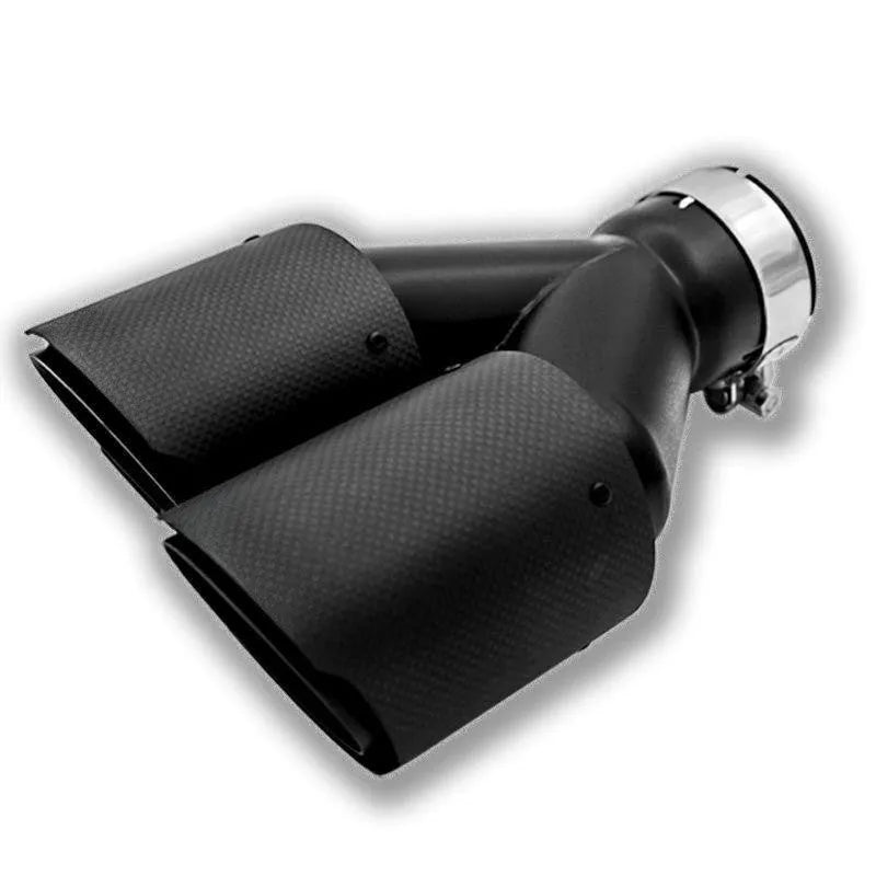 Black carbon fibre car exhaust pipe with double outlet silencer and 250mm tail nozzle