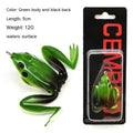 Bionic thunder frog snake head fishing lure with double hooks in grass green and black yellow dots colours
