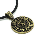 Lunavin ODing logo pendant necklace with leather rope and snake bones chain options in antique silver and bronze