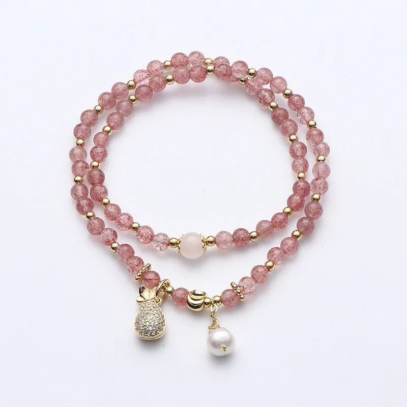 Strawberry quartz crystal bracelet with geometry shape and wallet bracelet design