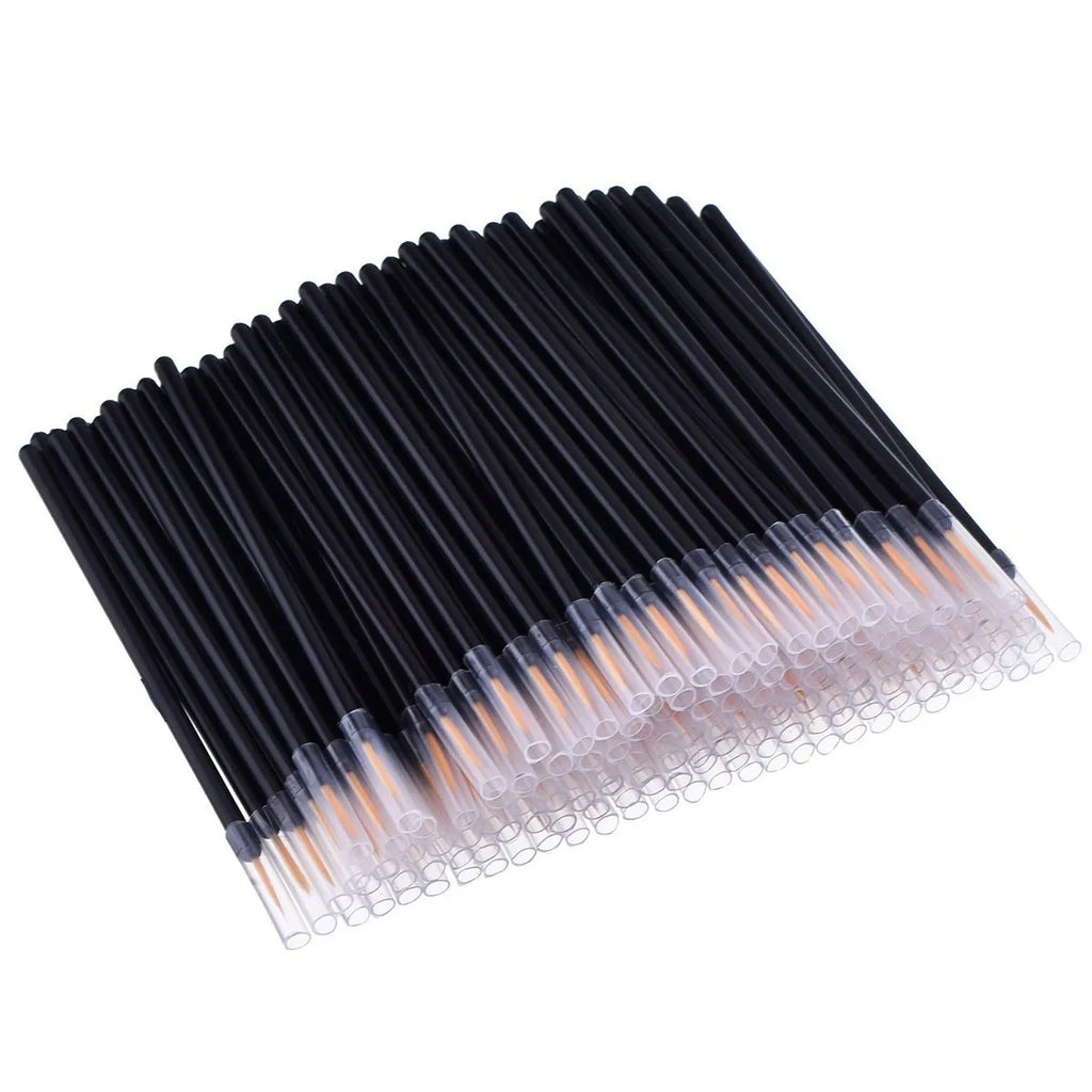 100 disposable black eyeliner brushes with ultra-fine point applicators and protective plastic sleeves