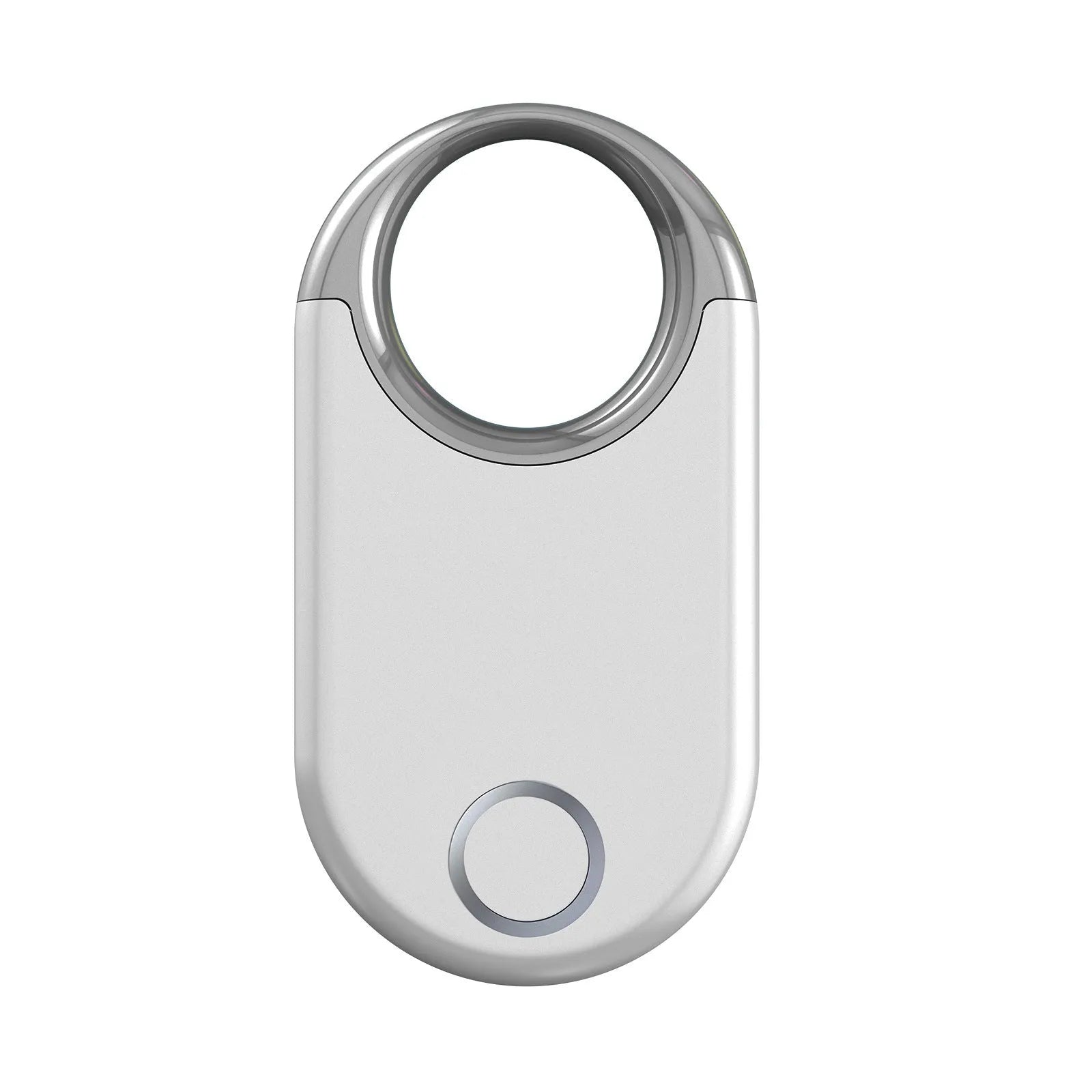 Black and white GPS pet and child tracker device with USB port, showing compact size.
