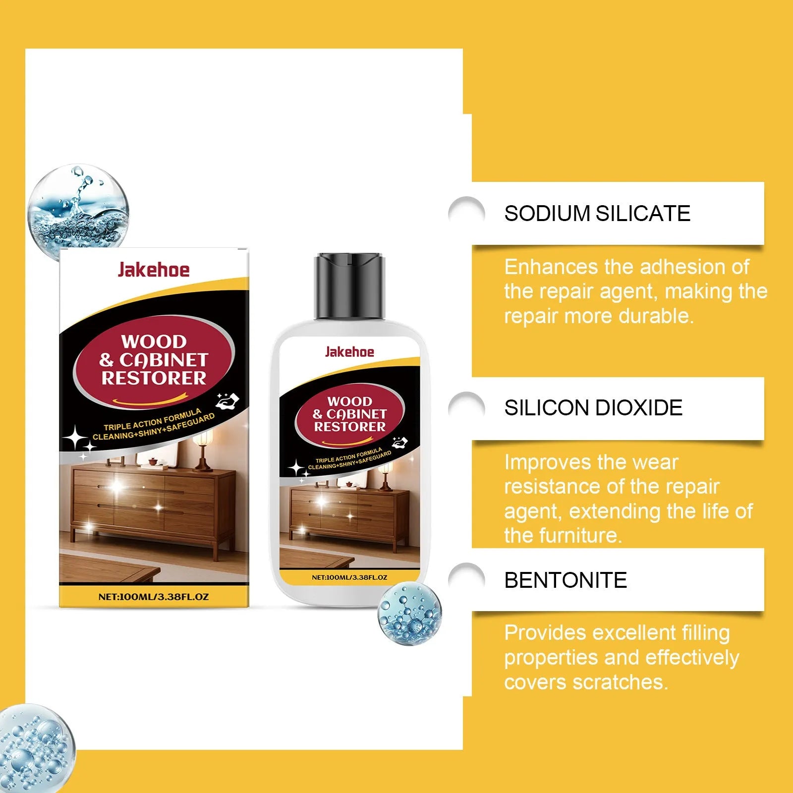 Wooden furniture scratch care agent bottle with microfibre towel for surface maintenance