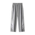 Men's straight-leg loose fit summer sports trousers in grey, showing button fly and elastic waistband.