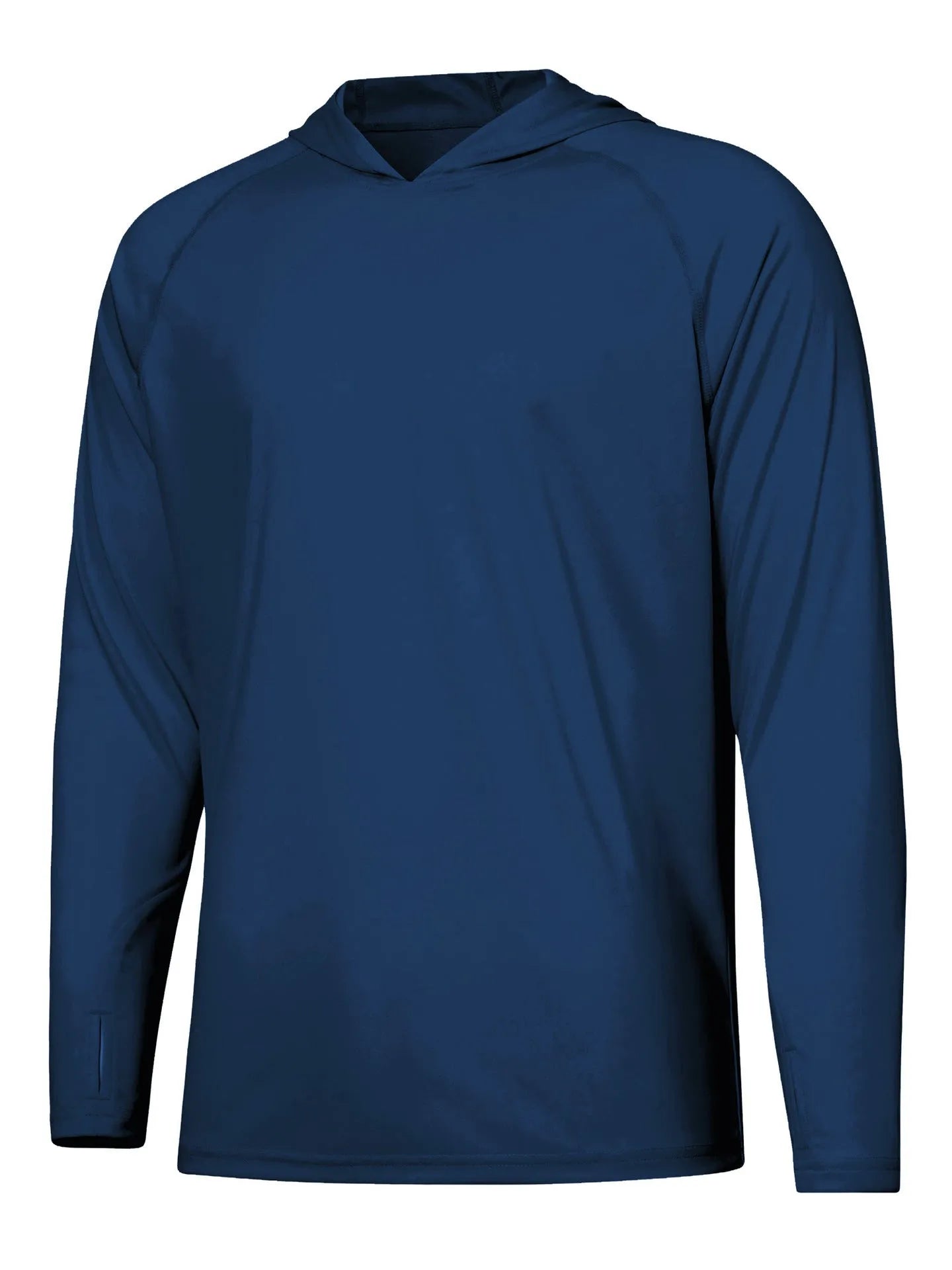 Man wearing a thin grey long sleeve hooded outdoor top for UV protection during fishing or hiking.