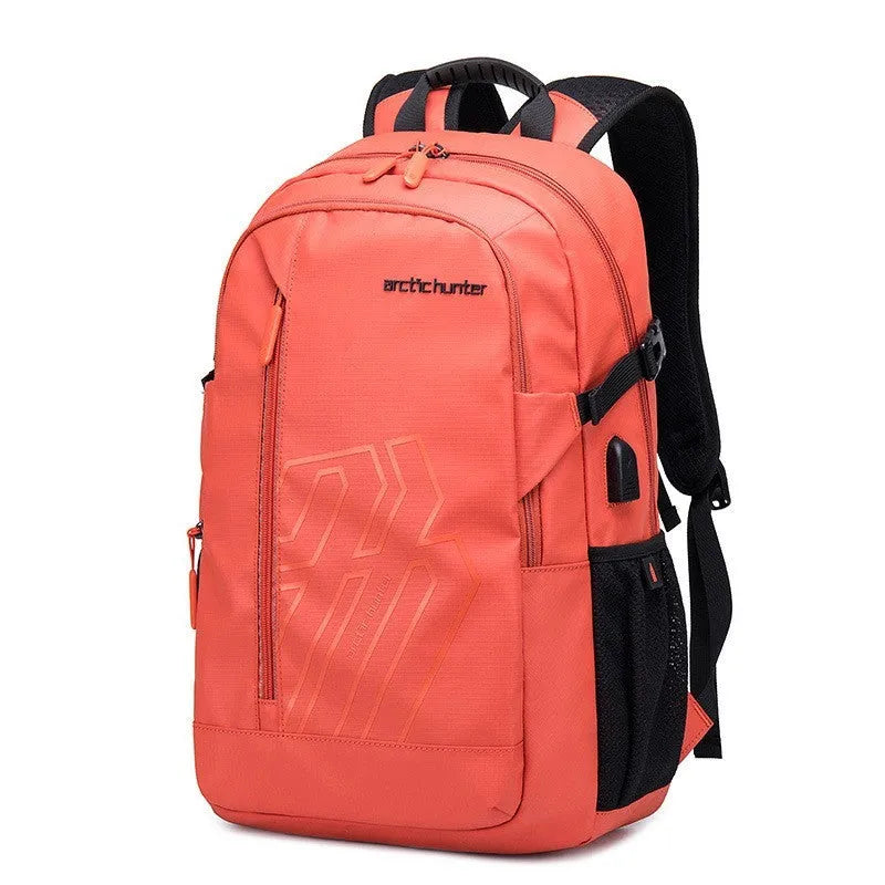 Blue plaid casual 18-inch polyester laptop backpack with curved shoulder strap shown front view.